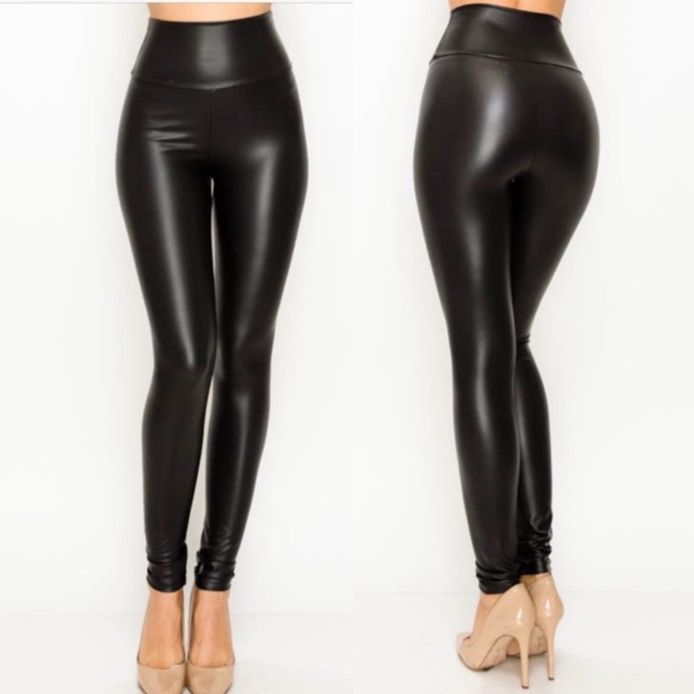 Black⭐️Ultra High Waist Vegan Leather Leggings - Picture 1 of 11